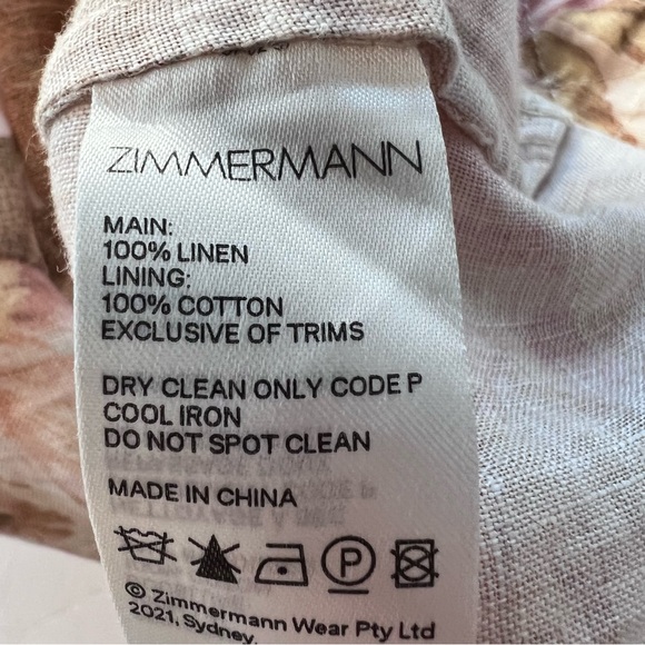 Zimmermann Andie Cuff Playsuit  Sepia Floral Linen Romper Short Sleeve Sz M - Picture 6 of 6
